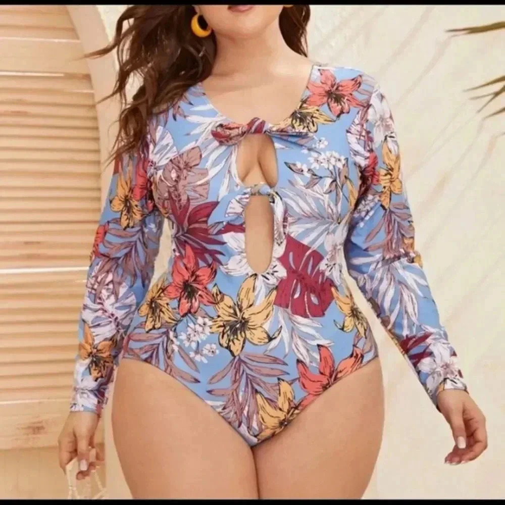 Shein Blue‎ Floral one Piece Swimsuit